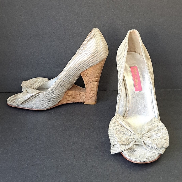 Betsey Johnson Silver Cork Cut Out Heels 8.5 Y2K Streetwear Glitter Party Wedges - Picture 5 of 13